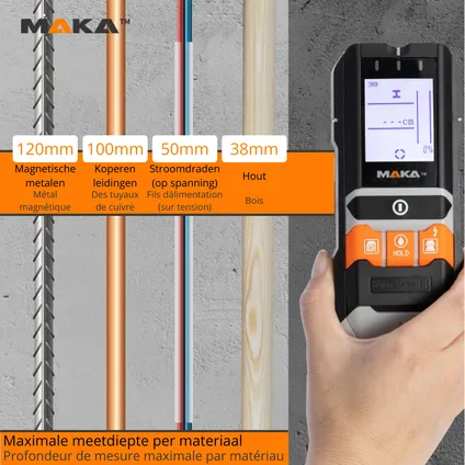 MAKA 5 in 1 Digitale multidetector - Leidingzoeker - Koper Metaal Hout en Vocht meting 3