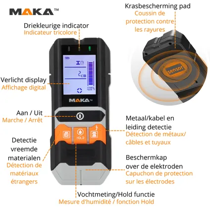 MAKA 5 in 1 Digitale multidetector - Leidingzoeker - Koper Metaal Hout en Vocht meting 4