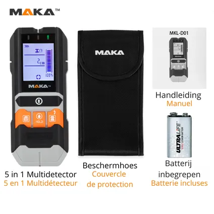 Détecteur multifonction numérique 5 en 1 MAKA - Détecteur de conduites - Cuivre Métal Bois et Mesure de l'humidité 5