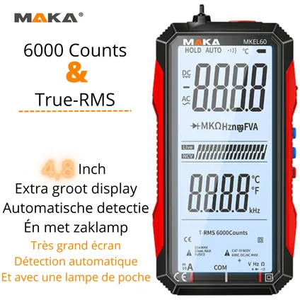 MAKA Digitale Multimeter - Groot display - 6000counts - True RMS 2