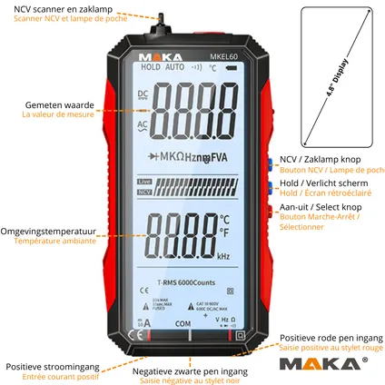 MAKA Digitale Multimeter - Groot display - 6000counts - True RMS 7