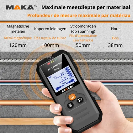 MAKA Digitale leidingzoeker - Koper, Metaal & Hout detectie tot 120mm 3