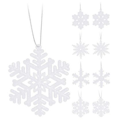 Kersthangers - 8ST - sneeuwvlokken - wit - glitter - 10 cm