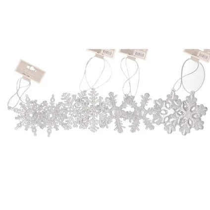 Kersthangers - 8ST - sneeuwvlokken - wit - glitter - 10 cm 2