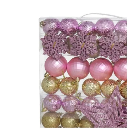 Gerimport Kerstballen - piek - 57 delig - roze/goud - kunststof 2