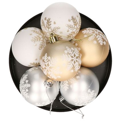 Gerimport Kerstballen - 6ST - goud/wit/zilver - kunststof - 6 cm