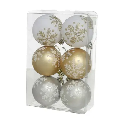 Gerimport Kerstballen - 6ST - goud/wit/zilver - kunststof - 6 cm 2