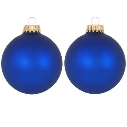 Krebs Kerstballen - 8ST - kobalt blauw - mat - glas - 7 cm
