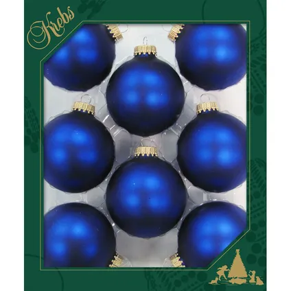 Krebs Kerstballen - 8ST - kobalt blauw - mat - glas - 7 cm 2