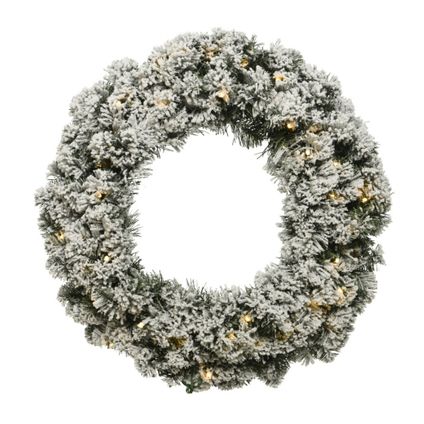Decoris Kerstkrans - groen met wit - verlichting op timer - 35 cm