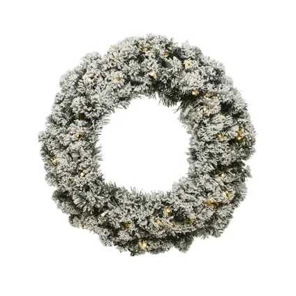 Decoris Kerstkrans - groen met wit - verlichting op timer - 35 cm