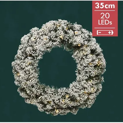 Decoris Kerstkrans - groen met wit - verlichting op timer - 35 cm 3