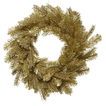 Decoris Kerstkrans/dennenkrans - goud glitter - D50 cm - kunststof