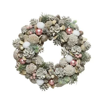 Decoris Kerstkrans - white wash - nepsneeuw en versiering - 34 cm