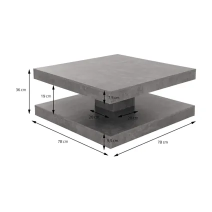 ML-Design Kvadratisk salongbord 360° dreibar grå betongplate 78 x 78 x 36 cm 6