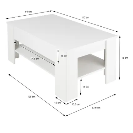 ML-Design Salongbord i rektangulær form med 1 skuff og 1 stor hylle 110 x 65 x 48 cm 6