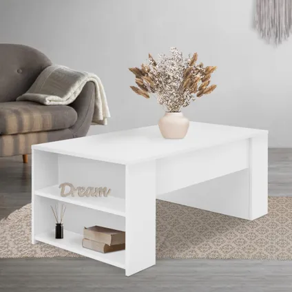 Table basse ML-Design blanc salon table d'appoint en MDF avec 2 étagères moderne élégant 2