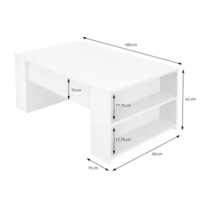 Table basse ML-Design blanc salon table d'appoint en MDF avec 2 étagères moderne élégant 6
