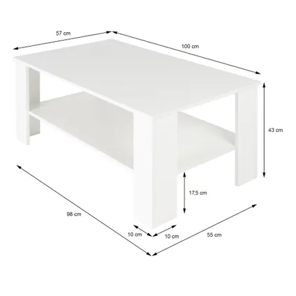 Table basse de salon ML-Design blanc table d'appoint console avec étagère 100 x 57 x 43 cm 6