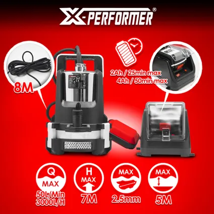 X-Performer - Snoerloze 20V kelderpomp voor helder water - Geleverd zonder batterij 3