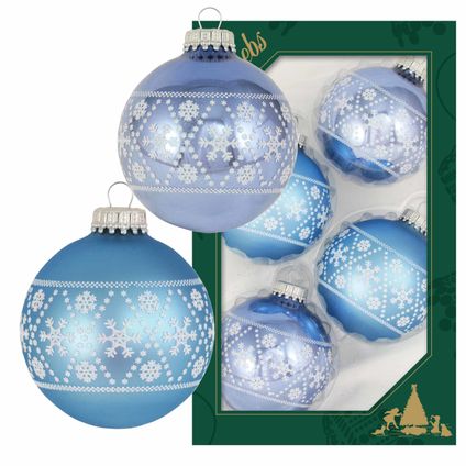Krebs Kerstballen - 4 stuks - blauw - glas - 7 cm