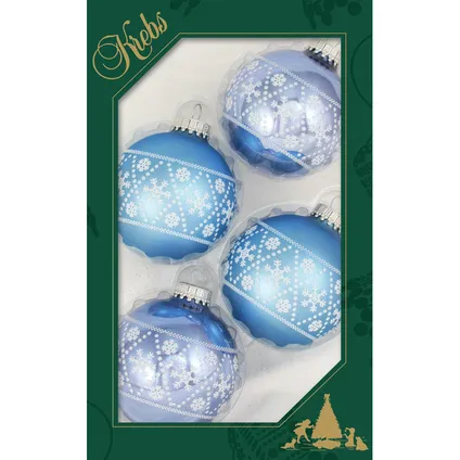 Krebs Kerstballen - 4 stuks - blauw - glas - 7 cm 2