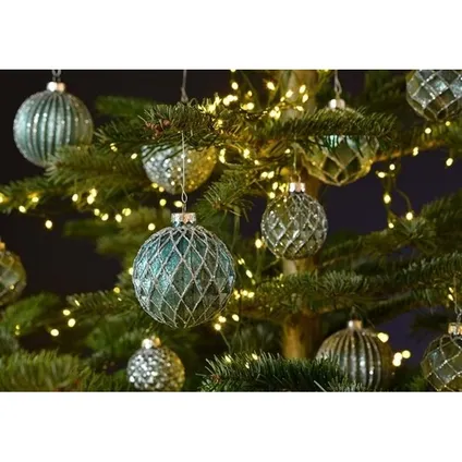 Kerstballen - groen met zilver - 12 stuks - glas - 8 cm 2