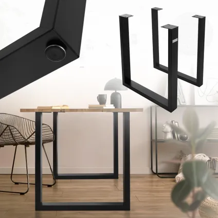 Jeu ML-Design 2x Pieds de Table en Forme de U 70x74 cm, Noir, Profil 8x4 cm, Métal 2