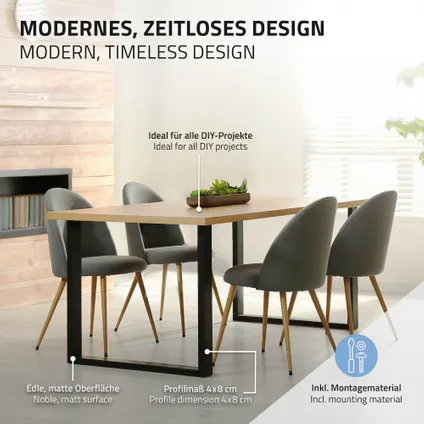 Jeu ML-Design 2x Pieds de Table en Forme de U 70x74 cm, Noir, Profil 8x4 cm, Métal 5