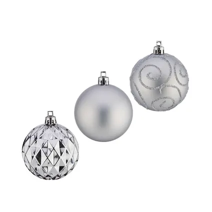 Krist+ luxe kerstballen - 6x stuks - zilver - 7 cm- kunststof 2