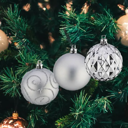Krist+ luxe kerstballen - 6x stuks - zilver - 7 cm- kunststof 3