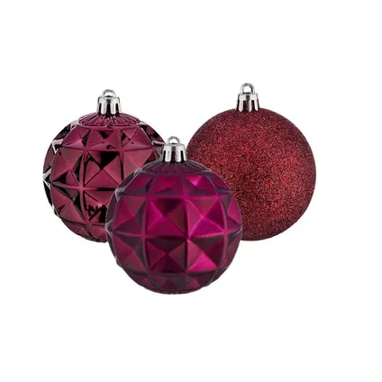 Krist+ luxe kerstballen - 6x stuks - bordeaux rood - kunststof-7 cm 2