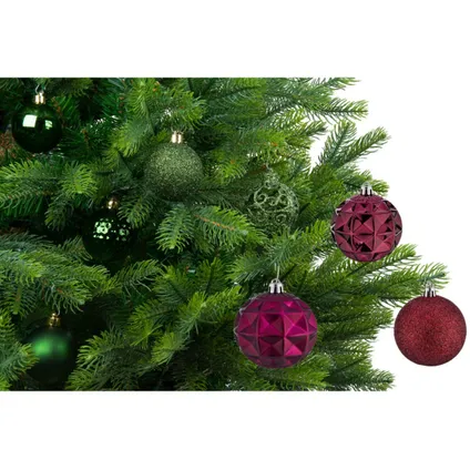 Krist+ luxe kerstballen - 6x stuks - bordeaux rood - kunststof-7 cm 3