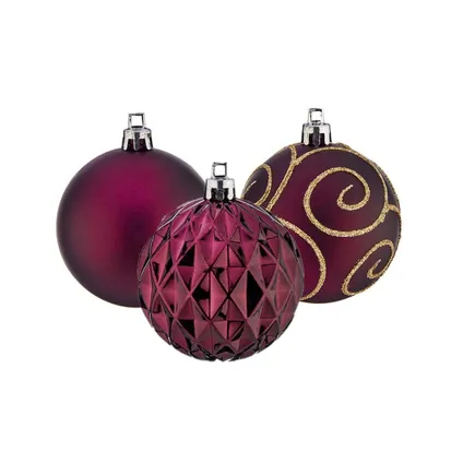 Krist+ luxe kerstballen - 6x stuks - wijn rood - kunststof-6 cm 2