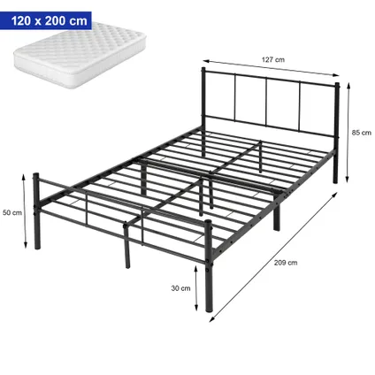 Cadre de lit noir métal 120x200 cm sommier à lattes à barreaux chambre à coucher 6