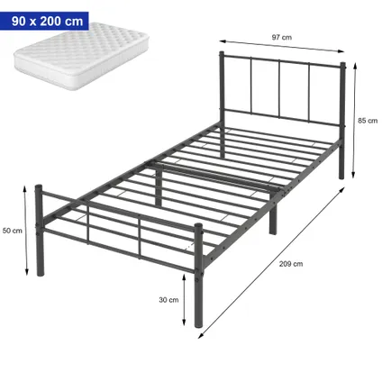 Cadre de lit en métal avec tête de lit base de lit simple anthracite 90x200 cm 6