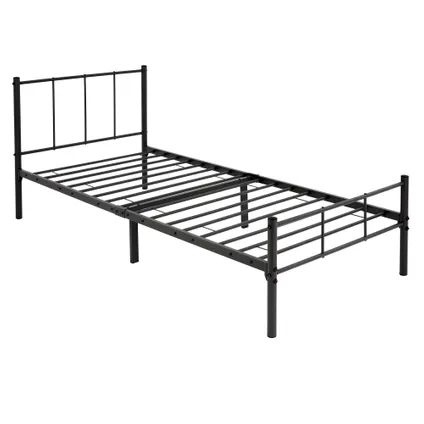 Cadre de lit noir métal 90x200 cm sommier à lattes à barreaux chambre à coucher