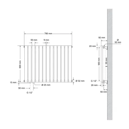 Radiateur Design Ovale à une Couche - Non Électrique - 780 x 600 mm - Blanc - ML-Design 9