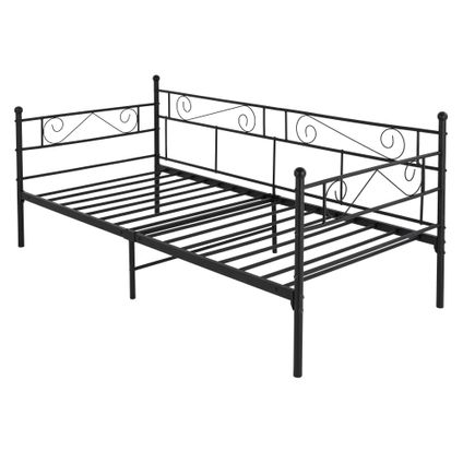 Cadre de lit en métal structure banquette canapé-lit simple noir acier 90x200 cm