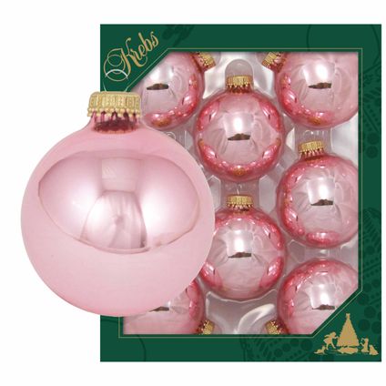 Krebs Kerstballen - 8 stuks - lichtroze - glas - 7 cm