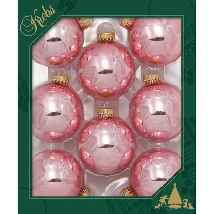 Krebs Kerstballen - 8 stuks - lichtroze - glas - 7 cm 2