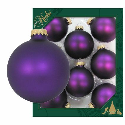 Krebs Kerstballen - 8ST - paars - mat - glas - 7 cm