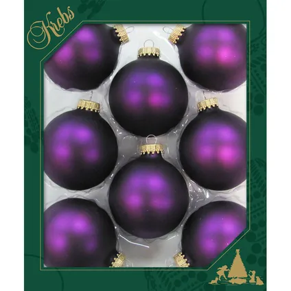 Krebs Kerstballen - 8ST - paars - mat - glas - 7 cm 2