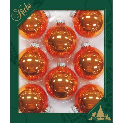 Krebs Kerstballen - 8ST - oranje - 7cm - glas - orange crunch