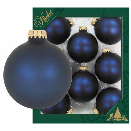 Krebs Kerstballen - 8 st - donkerblauw - glas - 7 cm