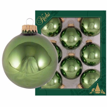 Krebs Kerstballen - 8 stuks - mosgroen - glas - 7 cm