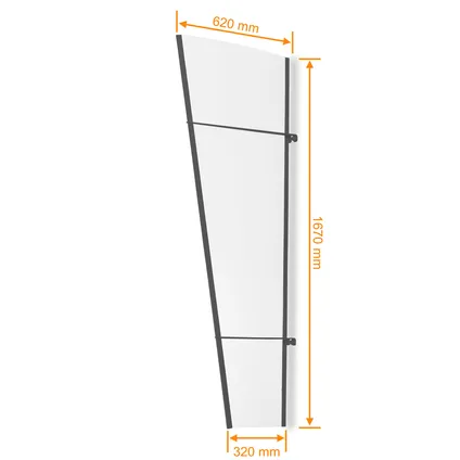 Schulte deurluifel - zijdeel verticaal wandmontage - 167x62/32cm - 6mm verre acrylique transp. zwart 2