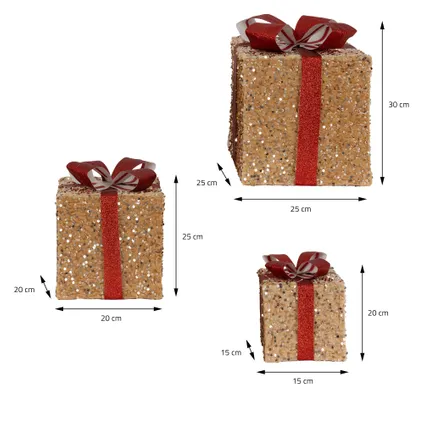 Set 3 boîtes cadeaux de Noël avec LED décoration illuminée marron/rouge minuteur 7