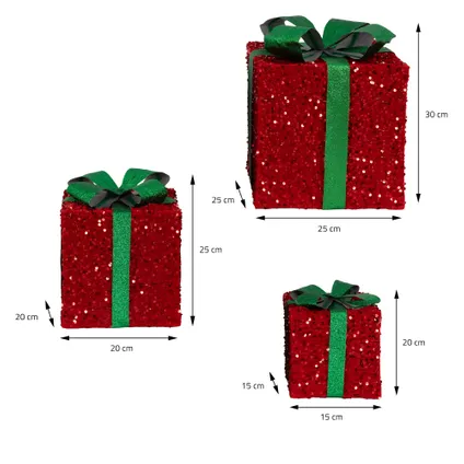 Set 3 boîtes cadeaux de Noël avec LED décoration illuminée vert/rouge minuteur 7