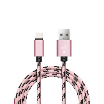 Nylon USB-C naar USB A kabel - 0,25m - USBC2 - Roze